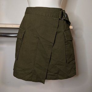 H&M Olive Green Utilitarian Cotton Wraparound Skirt with Cargo Pockets
